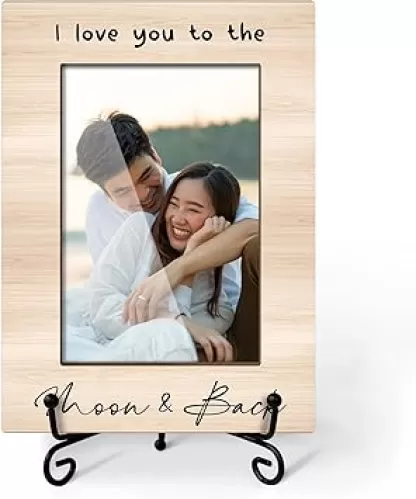 Couple Picture Frame, I Love You To The Moon And Back Wooden Photo Frame 4x6, Wedding Engagement Gifts Mr And Mrs Gifts for Newlywed, Tabletop Display Home Decorations -27