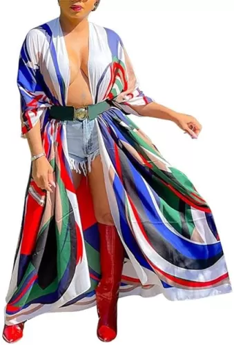cu4eve Summer Cardigan For Women Lightweight Satin Open Front Long Kimono Swimsuit Cover Ups Silk Robe Plus Size