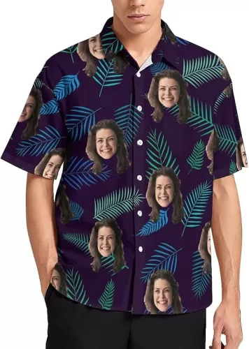 Custom Big and Tall Hawaiian Shirts for Men Funny Hawaiian Shirts with Face Casual Button-Down Summer Vacation Tropical Shirt