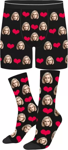 Custom Boxers for Men, Custom Socks, Personalized Heart Boxers with Name Face, Property of, Gift for Boyfriend