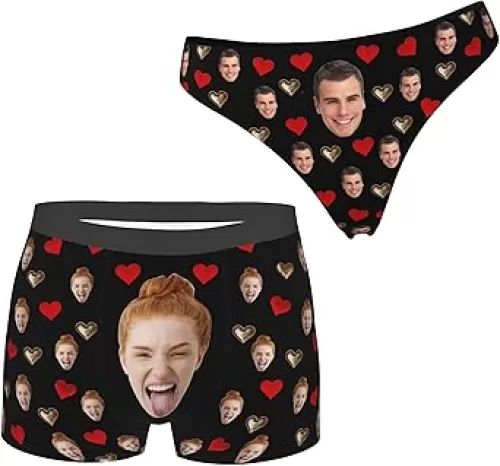 Custom Face Matching Underwear for Couples, Personalized Photo Men Boxer Briefs Women Thong Gifts for Husband Wife