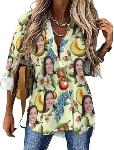 Custom Hawaiian Shirt with Faces for Women Men Personalized Floral Tropical Shirt Funny Beach Shirts