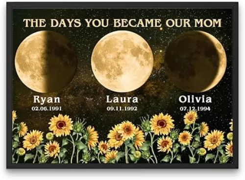 Custom Moon Phase Mother’s Day Gift, This is What the Moon Looked Like When You Became My Mom, Personalized Sign with Mom’s Birthday or Anniversary Date (Design 3)