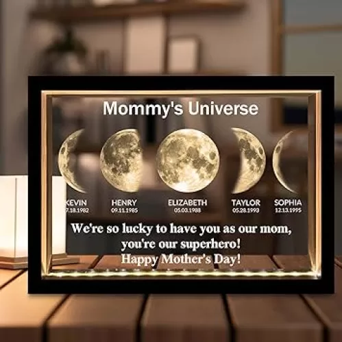Custom Moon Phase Photo Frame Custom Moms Sky Light Box Frame Personalized Mommy