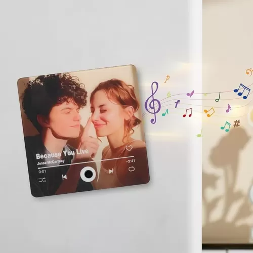 Custom Music Album Fridge Magnet, Personalized Album Fridge Magnet Music Movement, Built-in Music Can Play Songs, Unique Home Decor Gift for Couples Music Lovers (Style 01)