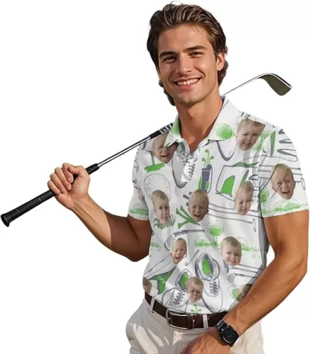 Custom Polo Shirts for Men Custom Face Polo Shirts for Men Personalized Funny Golf Polo Shirts for Dad/Grandpa/Husband