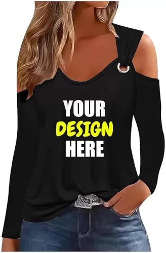 Custom Shirt, Your Own Design Text/Photo/Image/Logo T Shirts Women Personalized Printed Long Sleeve, Large