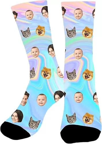 Custom Socks with 5 Faces, Personalized Socks with 5 Photos, Gifts for Boyfriend Husband Girlfriend Wife Friend