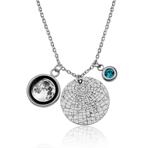 Custom Star Map And Moon Phase By Date Necklace, Custom Birth Moon Phase By Date, Night Sky, Star Chart, Personalized Anniversary Jewelry For Her, Birthday Gift For Women, Mother