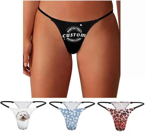 Custom Thong with Name/Face/Photo, Personalized Women Underwear Funny Panties Underwear Gifts for Wife/Girlfriend