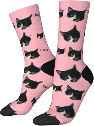 Customize Personalized Face Socks with Cute Cat Photo Kitten Pet Image Custom Gifts Men Women Funny Crew Sock