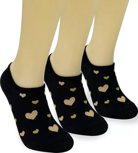 Cute Glitter Love Hearts Lovely & Fun Design No Show Cotton Valentines Socks for Women 3P Set
