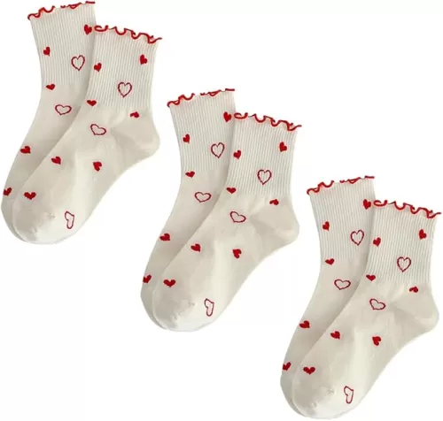 Cute Heart Ankle Crew Socks for Women Teen Girls Valentine's Gifts Fun Sweet Red Heart Cotton Socks
