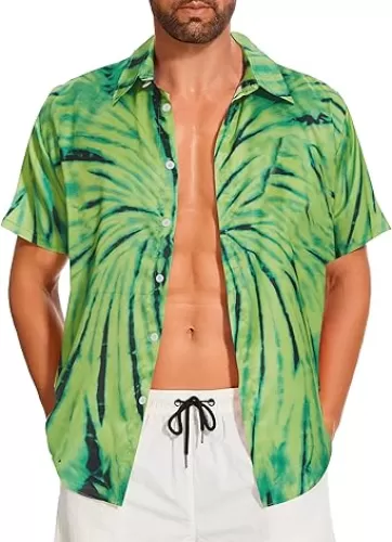 Demoking Vintage Shirts for Men Tie Dye Hippie Funny Hawaiian Shirt Button Down Shirts