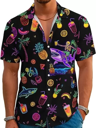 DFZ Funny Hawaiian Shirts for Men Summer Beach Short Sleeve Button Down Shirt Theme Party Shirt