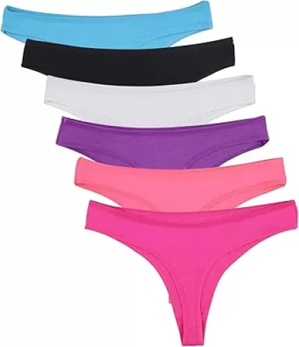 DRESHOW 6 Pack Women Underwear Thongs, Ladies Thong, Breathable Comfortable Cotton Panties Undies for Women Bikini Underwear