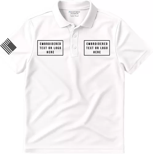 Embroidered Custom Polo Shirt, Customized Embroidery Polo Shirts, Add Any Logo or Text, Perfect for Mens Golf Work Business White