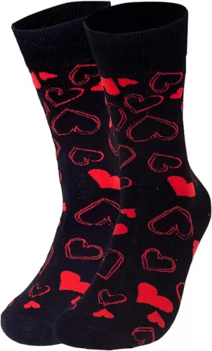 Evankin Valentines Black Socks for Men Hearts Lips Pattern Casual Cotton Crew Socks Novelty Funny Gifts