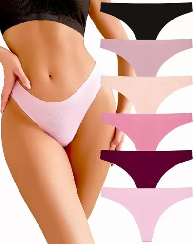 FINETOO 6 Pack Thongs for Women Seamless Hipster Low Rise Breathable Invisible Panties No Show Underwear XS-XL