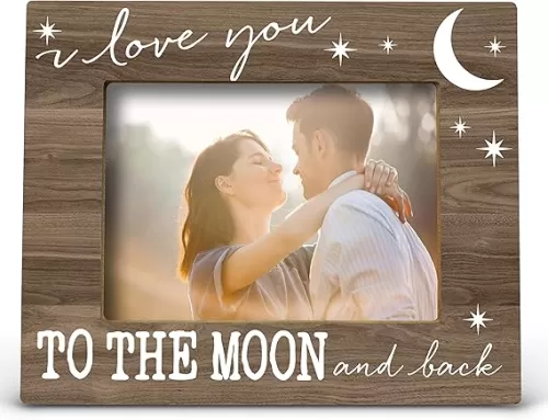FONDCANYON Love You to the Moon and Back Picture Photo Frame, Love Gifts for Him Her Romantic Couples, Wedding Anniversary Valentine 's Day Gifts for Girlfriend Boyfriend Husband Wife (5x7 Inch Photo)