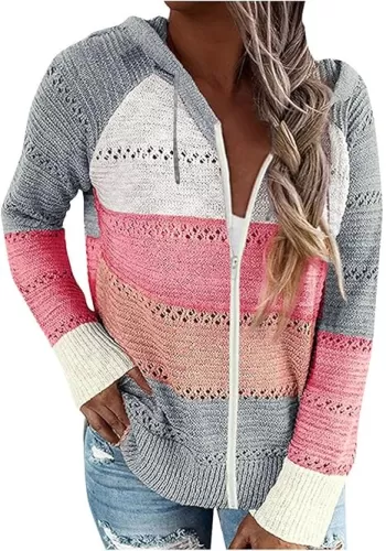 FQZWONG Spring Sweaters for Women 2025 Plus Size Long Sleeve Hoodies Casual Ladies Sweatshirts Fashion Knit Hooded Tops