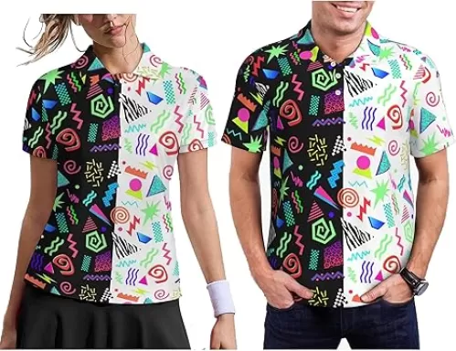 Funny Hawaiian Couple Golf Shirts, Matching Short Sleeve Golf Shirt Moisture Wicking Couple Polo Shirt for Men Women
