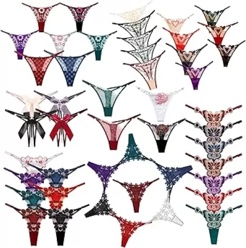 G String Thongs for Women Sexy Assorted Floral Lace Bow-Knot Panties Variety Pack Adjustable T-Backs Tangas