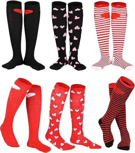 Geyoga 6 Pairs Valentine‘s Day Knee Cotton High Socks Women