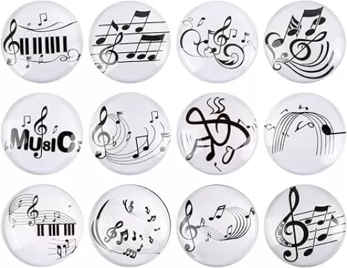 Glass Strong Music Note Refrigerator Magnets, 12 Pack Magnetic Fridge Stickers, Whiteboard Cabinet Locker Dishwasher Magnets for Kitchen Office Classroom Supplies (Music Note Refrigerator Magnet)