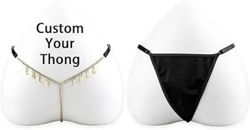Godchoices Custom G-String Women Thong Panties Custom Rhinestone Charm Letters Waist Chain for Women Sexy Cheeky Thong