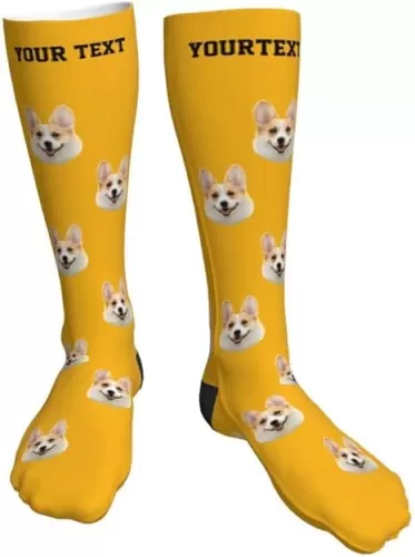 Godchoices Custom Personalized Photo Pet Face Socks, Men Face Size Personalized Printed Photo Crew Socks Dog Cat Face Socks