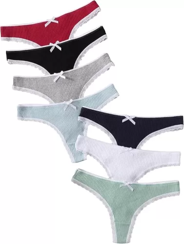 GORGLITTER Women's 7 Pack G String Thongs Low Rise G-String Thongs Coquette Underwear Panties