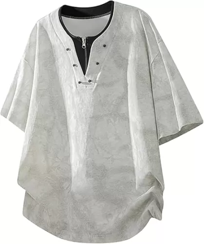 GURUNVANI Mens Vintage Tie Dye Quarter Zip T Shirt Fake Two Piece V Neck Short Sleeve Shirts
