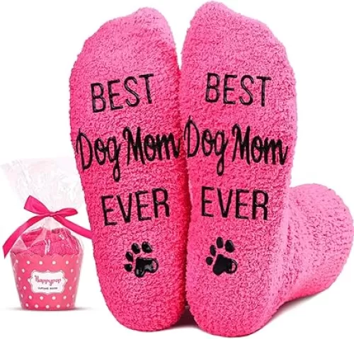 HAPPYPOP Fuzzy Dog Mom Dad Gifts - Funny Socks for Men Women Dog Lover, Birthday Mother Father Gifts