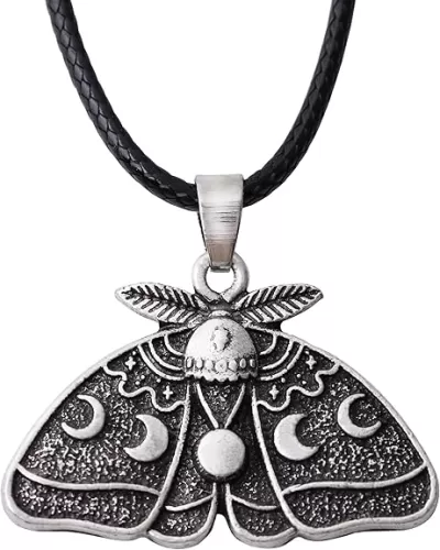 HAQUIL Moth Necklace, Moon Phase Moth Pendant, Wiccan Jewelry Gift for Women