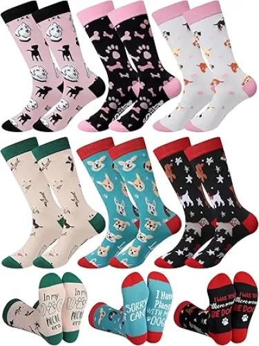 Hercicy 6 Pairs Dog Mom Socks for Women Novelty Birthday Gifts Funny Text Crew Socks for Dog Owner Lover Funny Christmas Gift Ideas