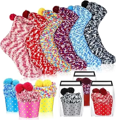 Hicarer 6 Pairs Cupcake Socks for Women Teacher Soft and Fuzzy Socks DIY Present Birthday Gift for Co Workers Employee Appreciation Gifts (Assorted Colors)