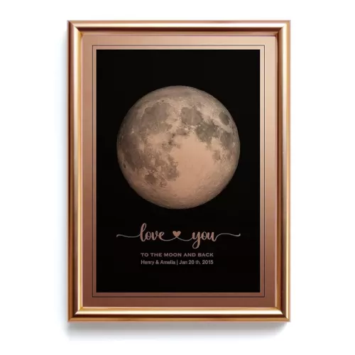 I Love You to the Moon and Back - Bronze Moon Print in Aluminum Frame, Great Gift for Special Occasion, Engagement Gift, Wedding Gift, Anniversary Gift, Valentine's Day Gifts