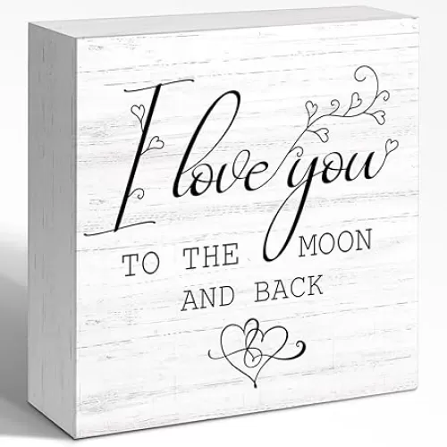 I Love You To The Moon And Back Sign For Women, Home Living Dining Room Wood Box Sign Decor, Retro Front Door Entryway Shelves Decor, Housewarming New House Gift 5x5x1 INCH
