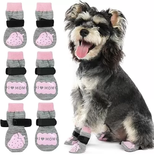 IECOii Dog Socks to Prevent Licking Paws, Anti Slip Dog Socks with Double Side Gripes for Hardwood Floors, Breathable Paw Protector for Senior Dogs & Injured Paws (3 Pairs, Medium)