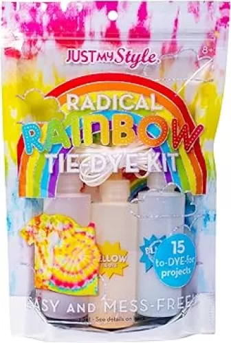 Just My Style Radical Rainbow Tie-Dye Kit by Horizon Group USA, Create 15 DIY Tie Dye Projects. Kit Includes Gloves, Color Mixing Bottles, Rainbow Themed Colors, Rubber Bands + One Iron On Rainbow