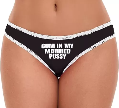 Knaughty Knickers Cum In My Married Pussy Hotwife Vixen Shared Bareback Black and White Bikini Panties Adult Flirty Fun