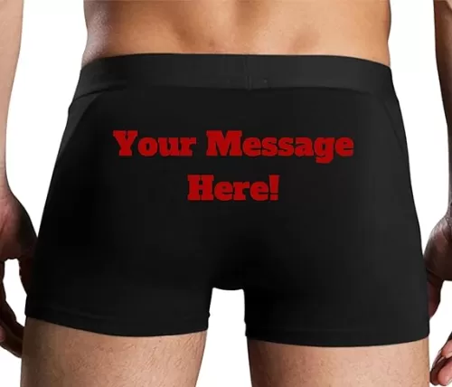 Knaughty Knickers Personalized Mens Black Trunk Boxer Briefs Your Custom Message Sexy Funny Gift