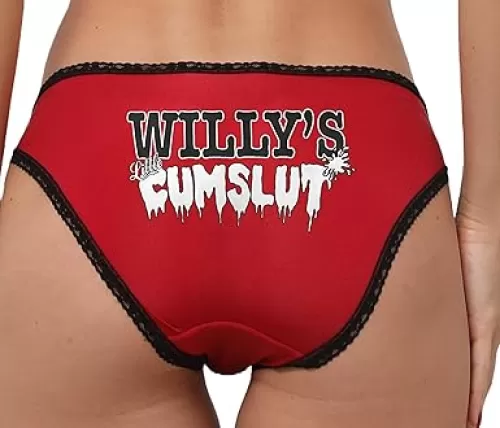 Knaughty Knickers Willys Little Cumslut Willy Personalized Cum Slut Play Adult Design Red and Black Bikini Panties