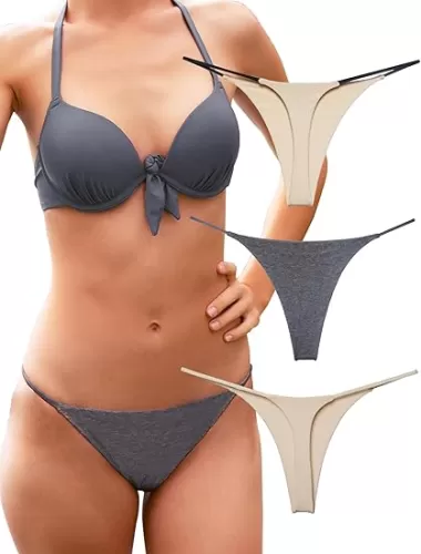 KUKU PANDA Cotton Thongs for Women Sexy Seamless Woman G String Panties 3 Pack Set