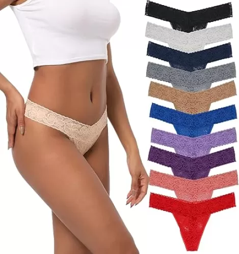 Lace Thongs For Women Plus Size Sexy Underwear T Back Stretch Womens Thongs Underwear 5/6/10 Pack