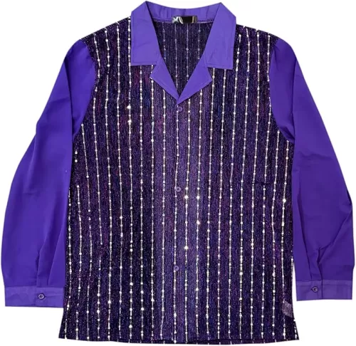 Lars Amadeus Sheer Sequin Shirts for Men's Camp Collar Long Sleeve See Through Shirt
