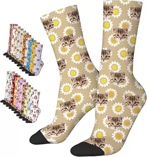 LucBuy Personalized Socks with Face Photos, Cute Custom Pet Paws Crew Socks, Funny Customized Socks Dog Cat Lover Gifts