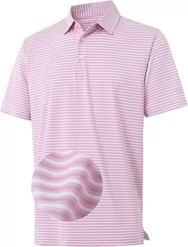 M MAELREG Golf Polo Shirts for Men Stripe Performance Moisture Wicking Dry Fit Collared Mens Polo Shirts Short Sleeve