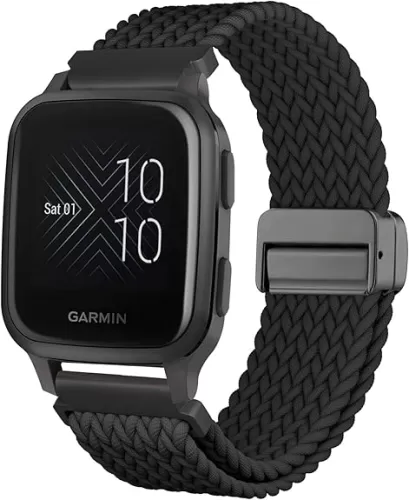 Magnetic Braided Watch Bands Compatible with Garmin Venu Sq/Venu Sq 2, Loop Stretchy Nylon Elastic Fabric Strap for Garmin Venu Sq Music/Venu Sq 2 Music Women Men
